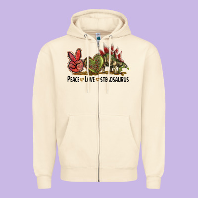 Peace Love Stegosaurus Zipper Hoodie Designed By Lillyallendesigns