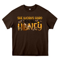 Chocolate Brown she works hard for the honey Heavy Core Tee - Artiststas