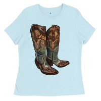 Baby Blue cowgirl boots Ladies Tee - RanaPortraitStore