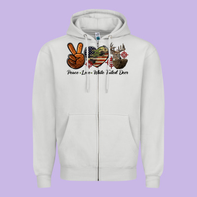 Peace Love White Tailed Deer Zipper Hoodie Designed By Lillyallendesigns