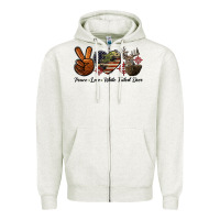 Oatmeal Heather Peace Love White Tailed Deer Zipper Hoodie - LillyAllenDesigns