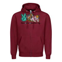 Burgundy Peace Love Landrace Pig Zipper Hoodie - LillyAllenDesigns
