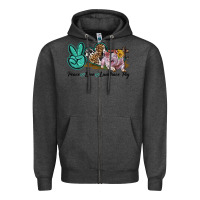 Charcoal Heather Peace Love Landrace Pig Zipper Hoodie - LillyAllenDesigns