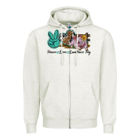 Oatmeal Heather Peace Love Landrace Pig Zipper Hoodie - LillyAllenDesigns