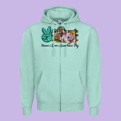 Peace Love Landrace Pig Zipper Hoodie Designed By Lillyallendesigns