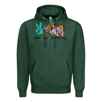 Sports Green Peace Love Landrace Pig Zipper Hoodie - LillyAllenDesigns