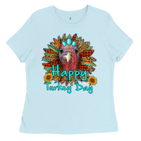 Baby Blue happy turkey day sunflower Ladies Tee - RanaPortraitStore