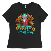 Black happy turkey day sunflower Ladies Tee - RanaPortraitStore