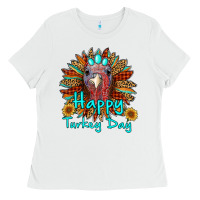White happy turkey day sunflower Ladies Tee - RanaPortraitStore