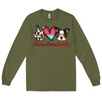 Army Green Peace Love Frenchie Long Sleeve Tee - Jasminsmagicworld
