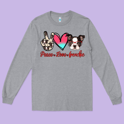 Peace Love Frenchie Long Sleeve Tee Designed By Jasminsmagicworld