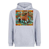 Heather Grey galloping horse aztec sunflower Heavyweight Hoodie - Artiststas