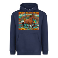 Navy galloping horse aztec sunflower Heavyweight Hoodie - Artiststas
