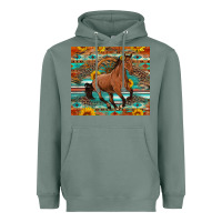 Sage galloping horse aztec sunflower Heavyweight Hoodie - Artiststas
