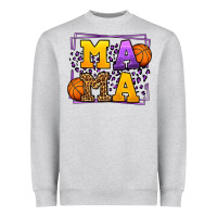 Heather Grey Purple and gold Basketball leopard frame Mama Heavyweight Sweatshirt - LillyAllenDesigns