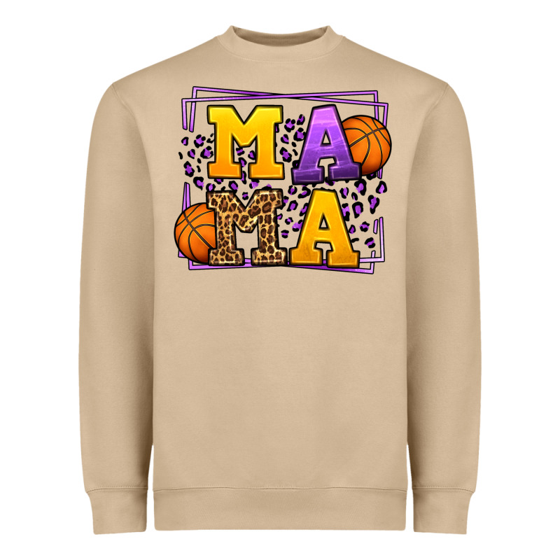 Purple And Gold Basketball Leopard Frame Mama Heavyweight Sweatshirt by LillyAllenDesigns | Teevron
