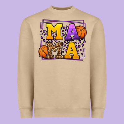 Purple And Gold Basketball Leopard Frame Mama Heavyweight Sweatshirt Designed By Lillyallendesigns