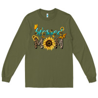 Army Green Blessed mom sunflower butterfly mother's day Long Sleeve Tee - HowdyJamesFarm