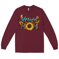 Burgundy Blessed mom sunflower butterfly mother's day Long Sleeve Tee - HowdyJamesFarm