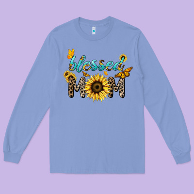 Blessed Mom Sunflower Butterfly Mother's Day Long Sleeve Tee Designed By Howdyjamesfarm