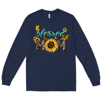 Navy Blessed mom sunflower butterfly mother's day Long Sleeve Tee - HowdyJamesFarm