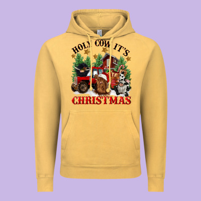 Holy Cow Its Christmas Vintage Hoodie Designed By Cowgirlartshop