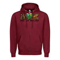 Burgundy Peace Love Brown Trout Zipper Hoodie - LillyAllenDesigns
