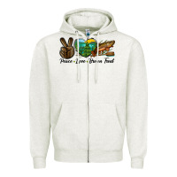Oatmeal Heather Peace Love Brown Trout Zipper Hoodie - LillyAllenDesigns