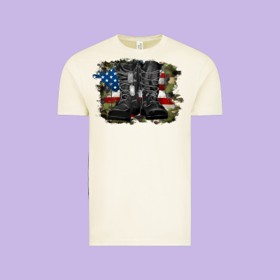 American Flag With Army Boots Vintage Tee Designed By Ranaportraitstore