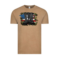 Vintage Coffee american flag with army boots Vintage Tee - RanaPortraitStore