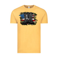 Vintage Mustard american flag with army boots Vintage Tee - RanaPortraitStore