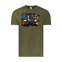 Vintage Olive american flag with army boots Vintage Tee - RanaPortraitStore
