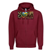 Burgundy Peace Love Brown Bear Zipper Hoodie - LillyAllenDesigns