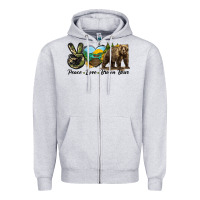 Heather Grey Peace Love Brown Bear Zipper Hoodie - LillyAllenDesigns