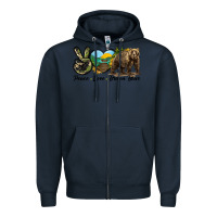 Navy Peace Love Brown Bear Zipper Hoodie - LillyAllenDesigns