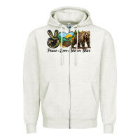 Oatmeal Heather Peace Love Brown Bear Zipper Hoodie - LillyAllenDesigns