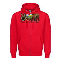 Red Peace Love Brown Bear Zipper Hoodie - LillyAllenDesigns