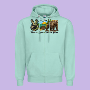 Peace Love Brown Bear Zipper Hoodie Designed By Lillyallendesigns