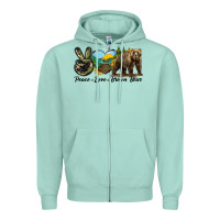 Seafoam Peace Love Brown Bear Zipper Hoodie - LillyAllenDesigns