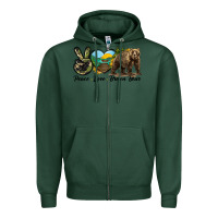 Sports Green Peace Love Brown Bear Zipper Hoodie - LillyAllenDesigns