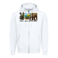 White Peace Love Brown Bear Zipper Hoodie - LillyAllenDesigns