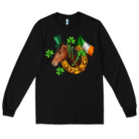 Black Horse with horseshoe St. Patrick's Long Sleeve Tee - CowGirlArtShop