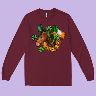 Horse With Horseshoe St. Patrick's Long Sleeve Tee Designed By Cowgirlartshop