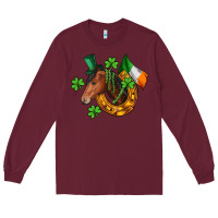 Burgundy Horse with horseshoe St. Patrick's Long Sleeve Tee - CowGirlArtShop