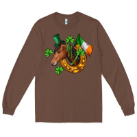 Chestnut Horse with horseshoe St. Patrick's Long Sleeve Tee - CowGirlArtShop