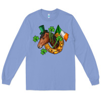 Colony Blue Horse with horseshoe St. Patrick's Long Sleeve Tee - CowGirlArtShop