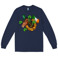 Navy Horse with horseshoe St. Patrick's Long Sleeve Tee - CowGirlArtShop