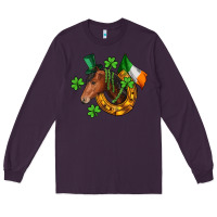 Plum Horse with horseshoe St. Patrick's Long Sleeve Tee - CowGirlArtShop