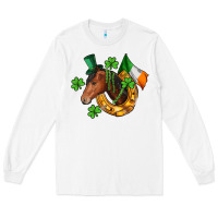 White Horse with horseshoe St. Patrick's Long Sleeve Tee - CowGirlArtShop