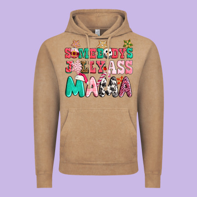Somebody Jolly Ass Mama Pink Christmas Vintage Hoodie Designed By Cowgirlartshop